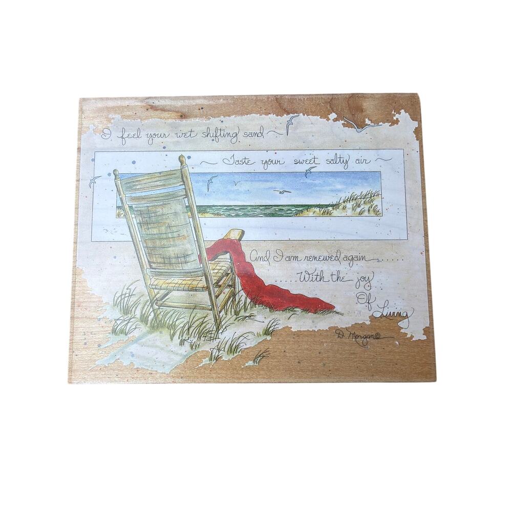 Vintage D. Morgan Wooden Block Plaque - Coastal Beach Art "Joy of Living" Poem